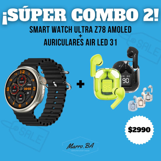 COMBO SMART WATCH ULTRA Z78 AMOLED + AURICULARES AIR LED 31