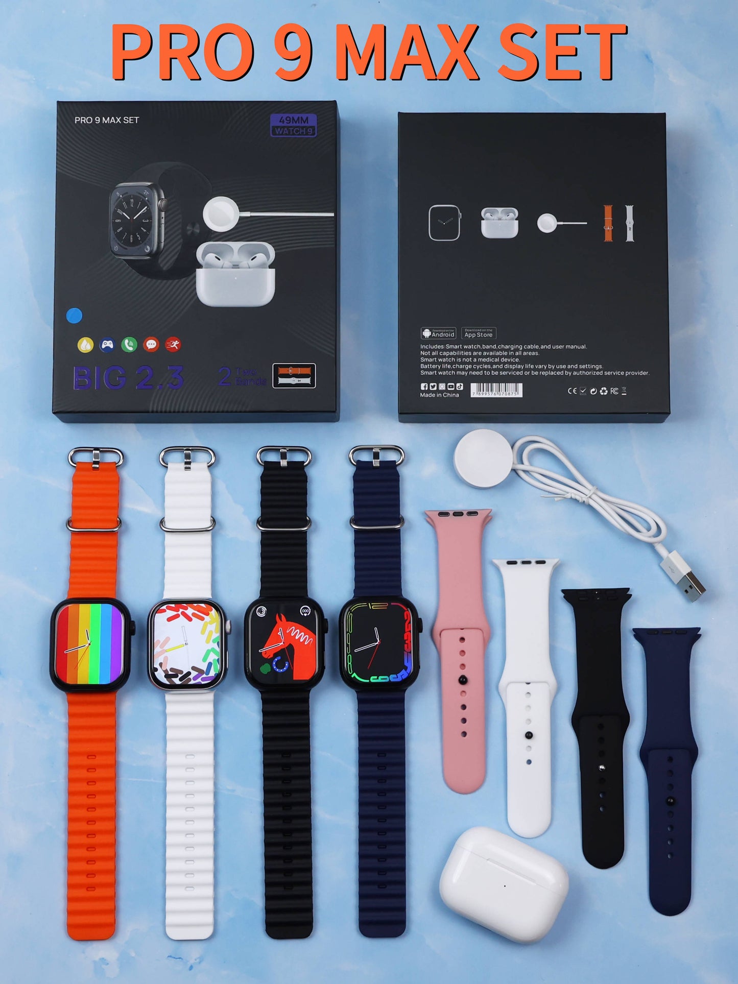 KIT SMART WATCH S9 PRO MAX + 2 MALLAS + AURICULARES
