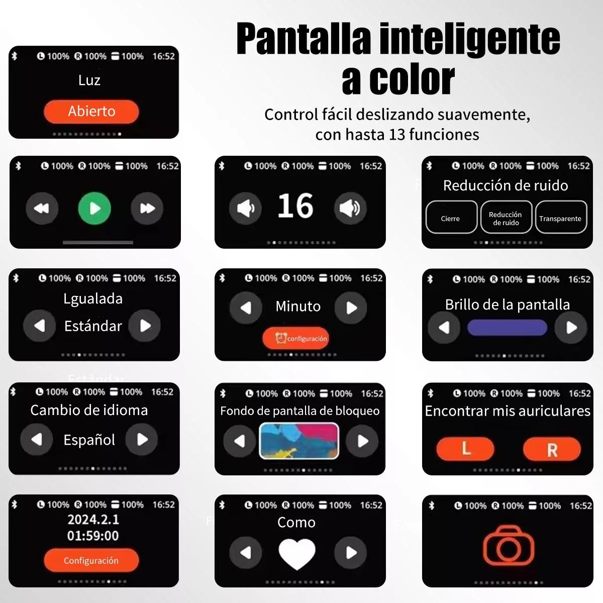 AURICULARES INALÁMBRICOS CON PANTALLA TÁCTIL Y CANCELACIÓN DE RUIDO